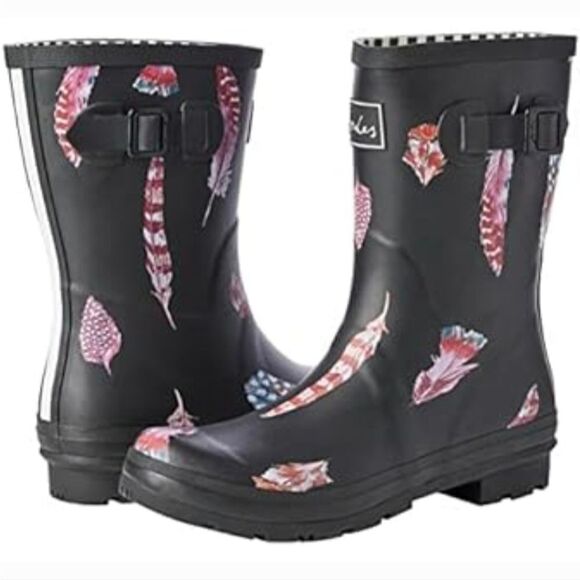 Joules Molly Welly Rubber Rain Boots in Feather Black Size 10 - Picture 2 of 16